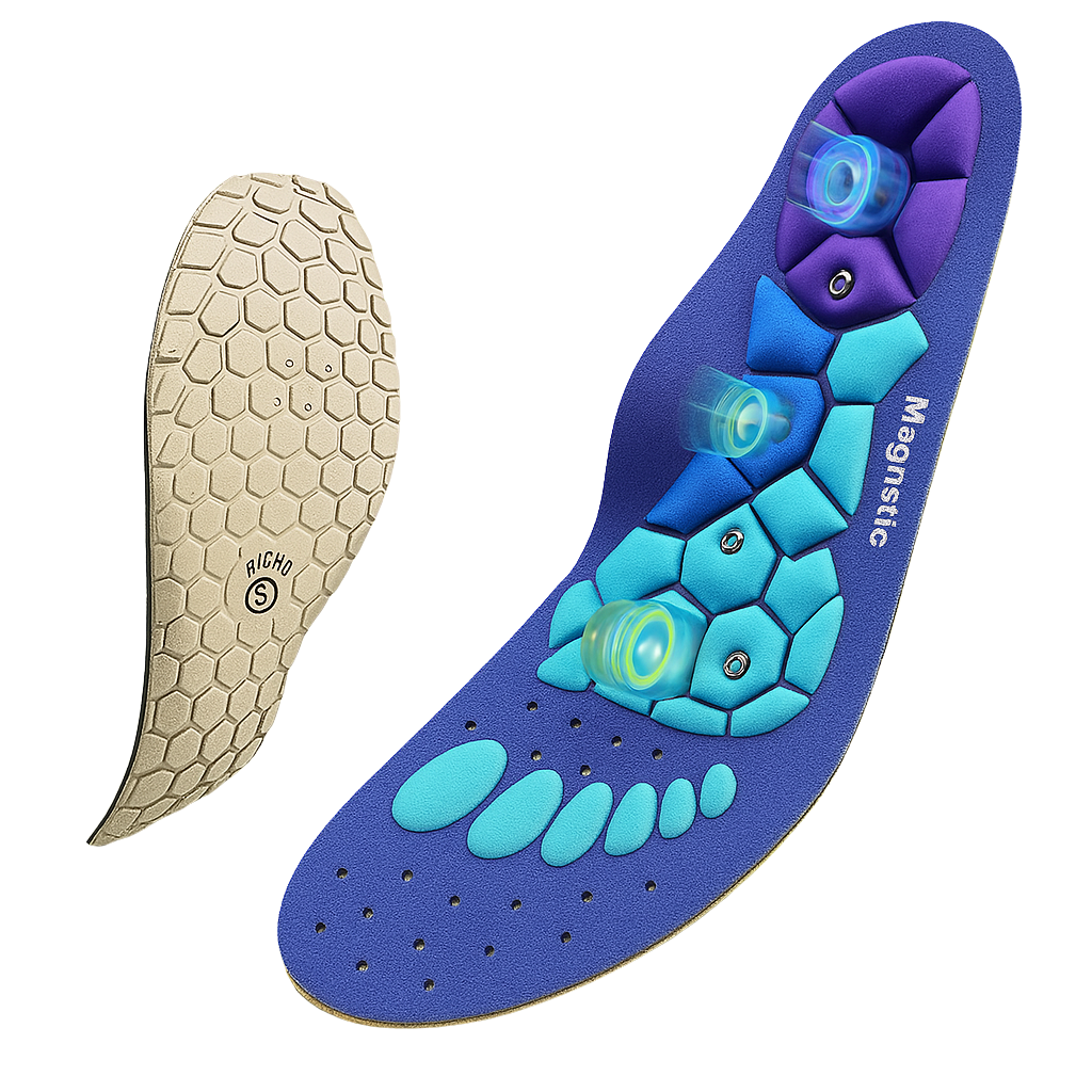 Magnetische Massage-Einlegesohle mit Akupressurpunkten und ergonomischer Wabenstruktur zur Förderung der Durchblutung und Schmerzlinderung
