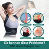 Haltungskorrektur-Bandage: links eine lächelnde Frau mit angelegtem Rückenstützgurt, rechts Symbole für Rückenschmerzen, Verspannungen, Haltungsprobleme und Nackenbuckel, darunter der Text ‚Sie kennen diese Probleme? Jetzt etwas dagegen tun!