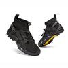 Schwarze Outdoor-Barfußschuhe mit rutschfester Profilsohle und elastischem Strick-Obermaterial – ideal für Trailrunning, Wandern und sportliche Aktivitäten mit natürlichem Laufgefühl