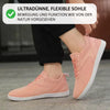 Rosafarbene Barfußschuhe mit ultradünner, flexibler Sohle – fördern natürliche Bewegungsfreiheit und barfußähnliches Laufgefühl.